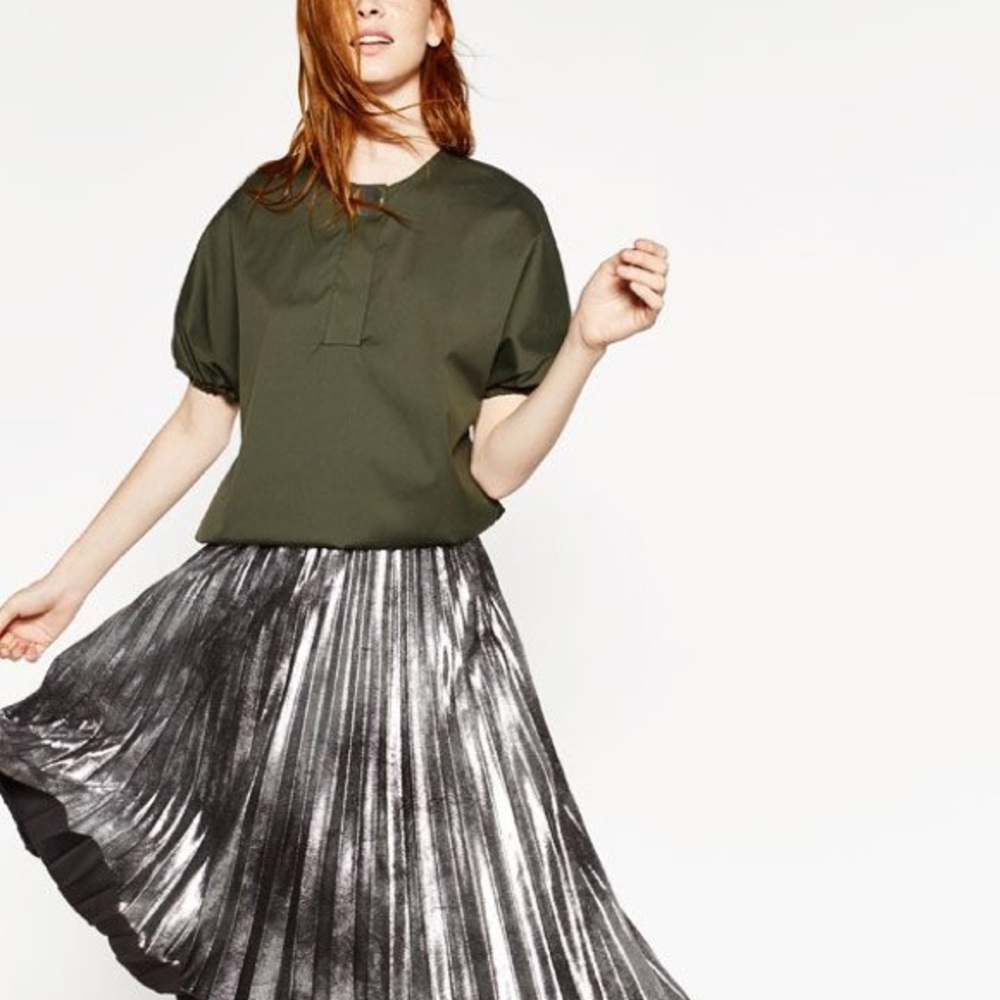 Zara Silver Pleated Skirt